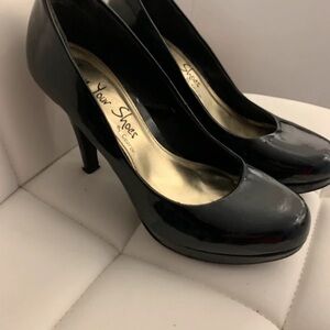 George Glossy Black Heels